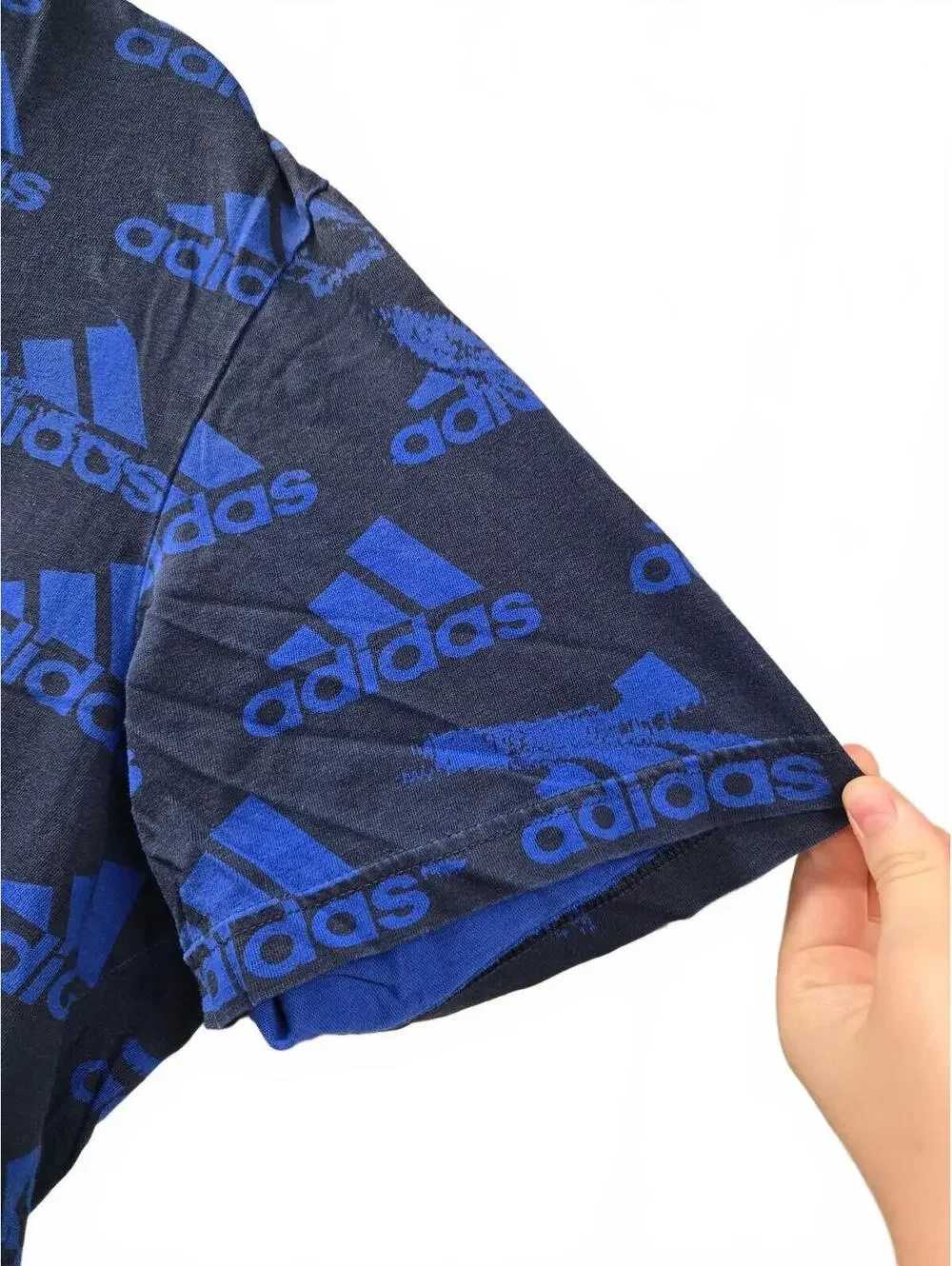 Adidas Blue and Black Logo Print T-Shirt Size L